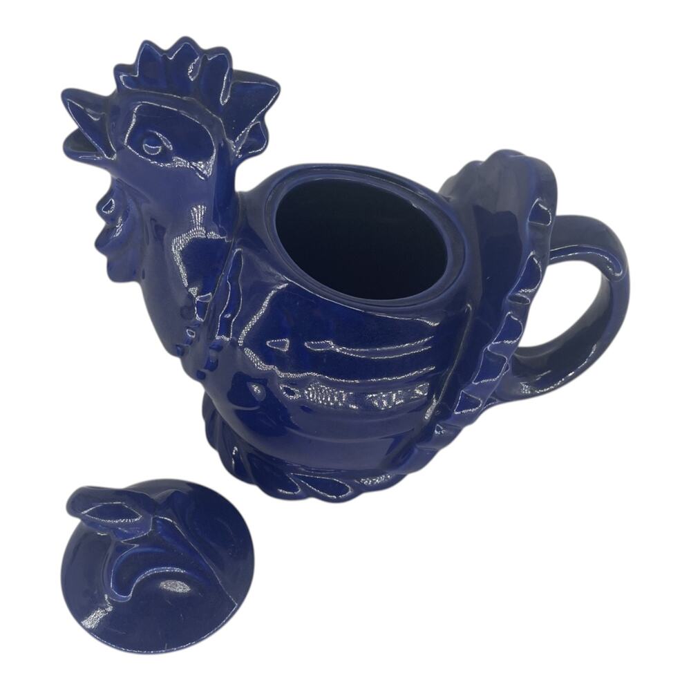 Red Wing Pottery Blue Rooster Teapot Vintage USA Ceramic Figural Teapot - Picture 5 of 7